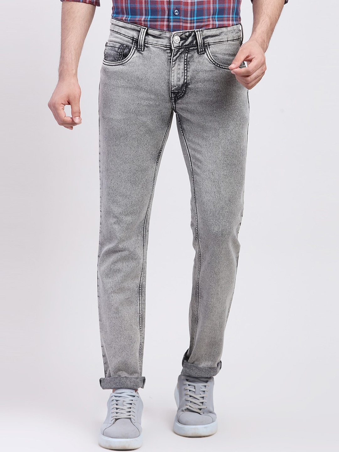 

ColorPlus Men Slim Fit Mid-Rise Heavy Fade Jeans, Grey