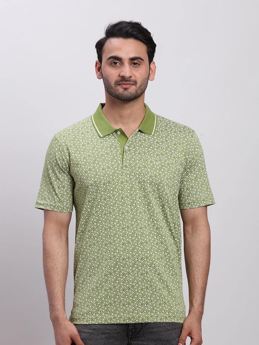 

ColorPlus Men Printed Polo Collar Pockets T-shirt, Green