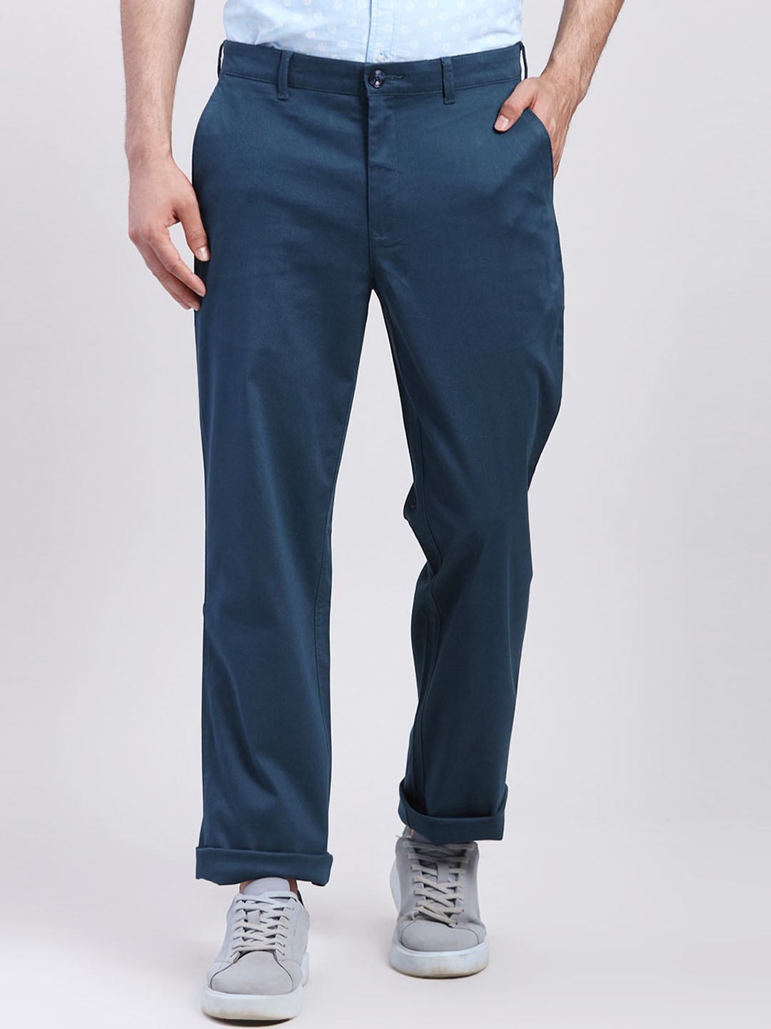 

ColorPlus Men Mid-Rise Regular Fit Trousers, Blue