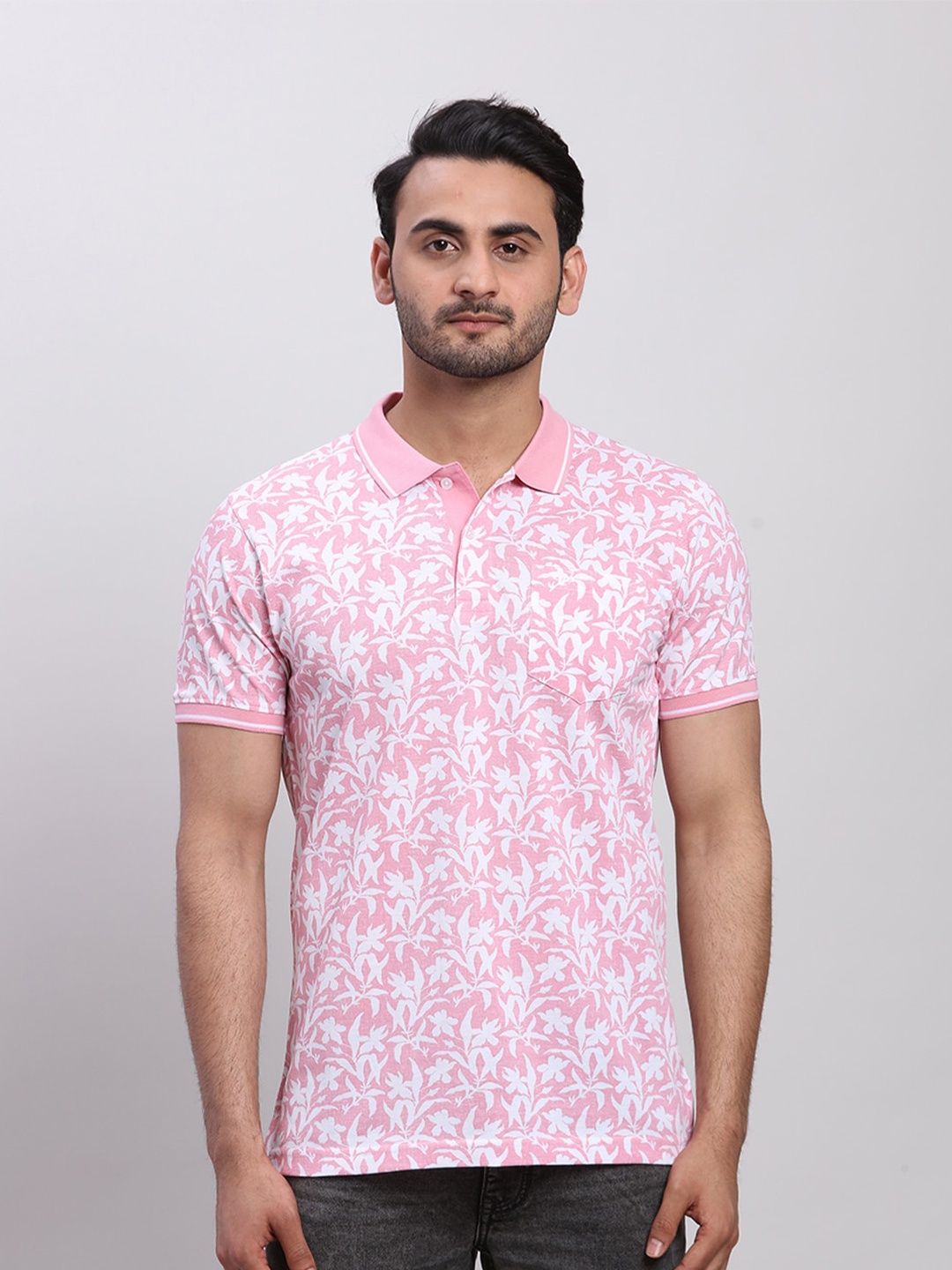 

ColorPlus Men Floral Printed Polo Collar Pockets T-shirt, Red