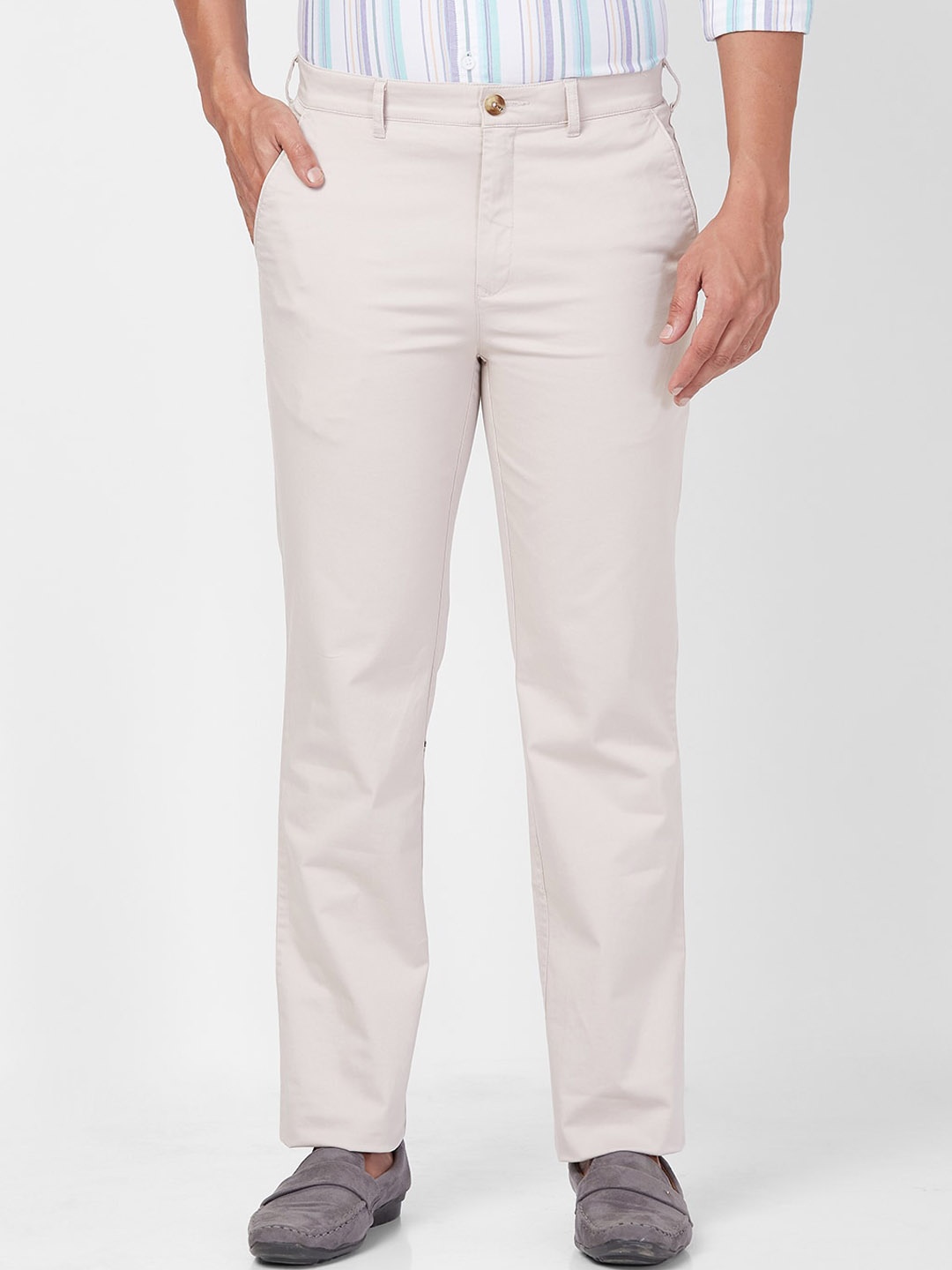 

ColorPlus Men Solid Regular Fit Trousers, Beige