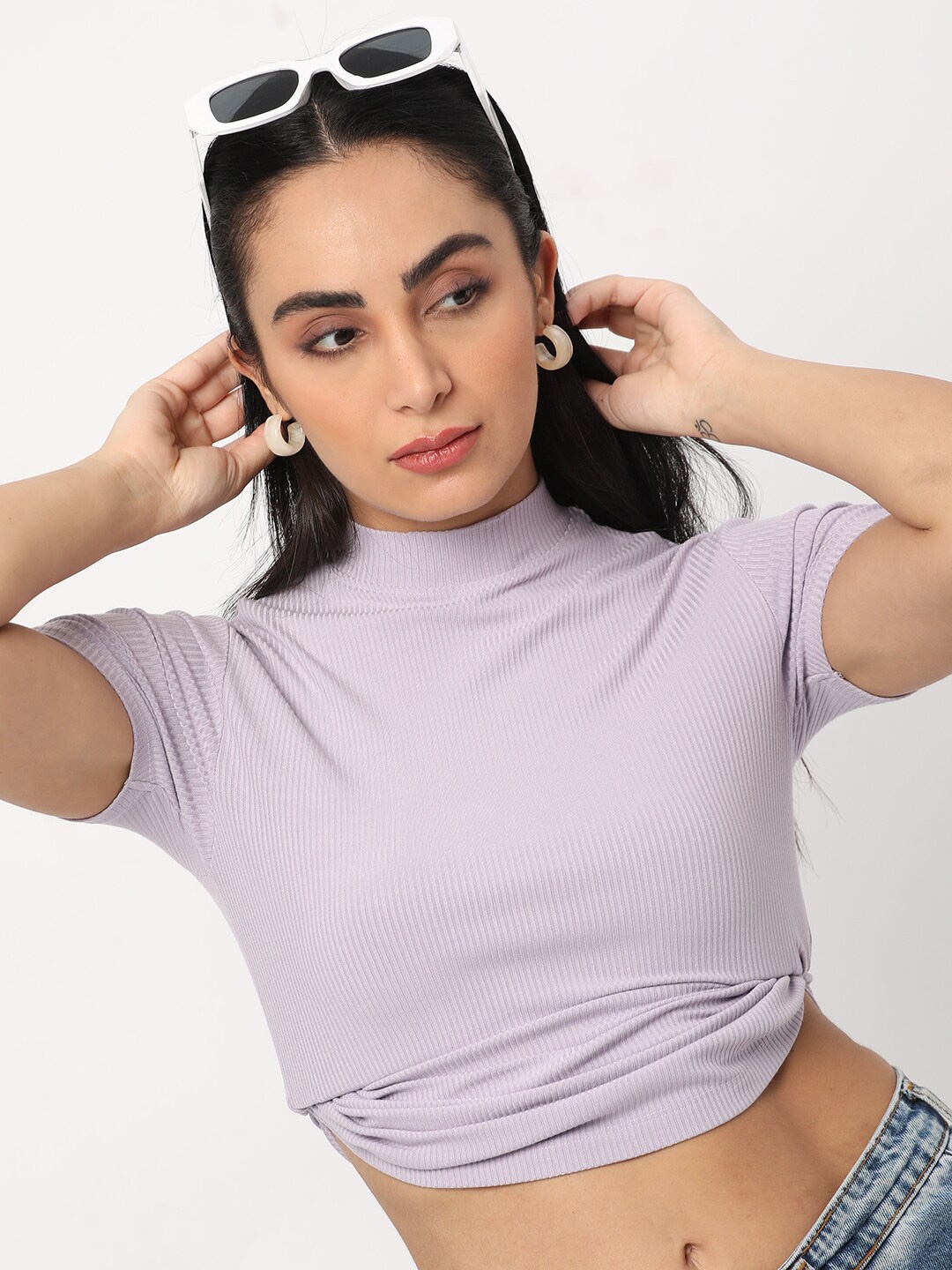 

R&B Striped Crop Top, Purple