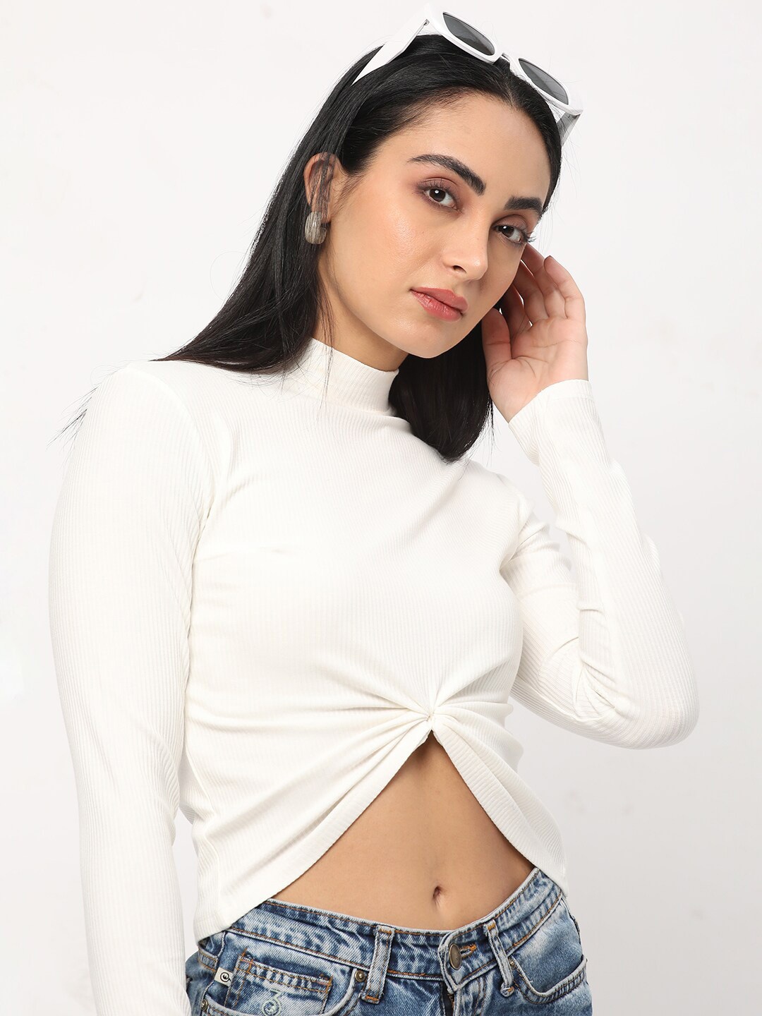 

R&B Shirt Style Crop Top, White
