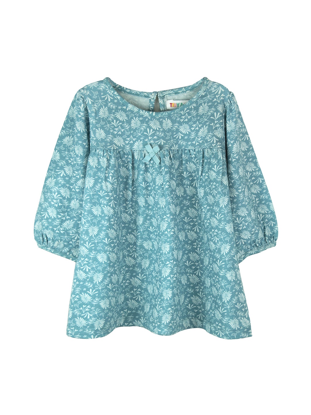 

TIDY SLEEP Infant Girls Blooming Leaf Printed Cotton Dress, Teal
