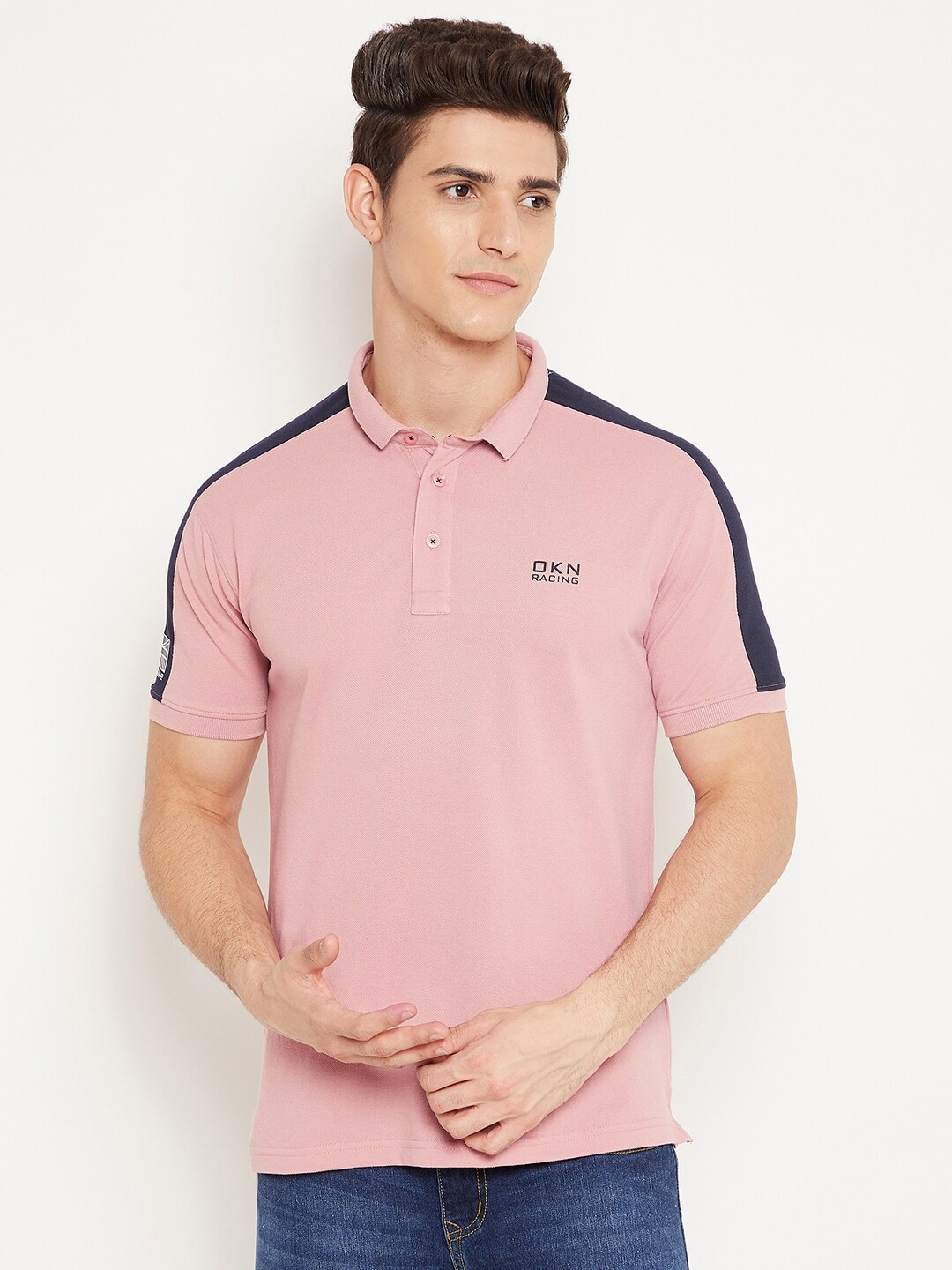 

Okane Men Polo Collar Extended Sleeves T-shirt, Peach