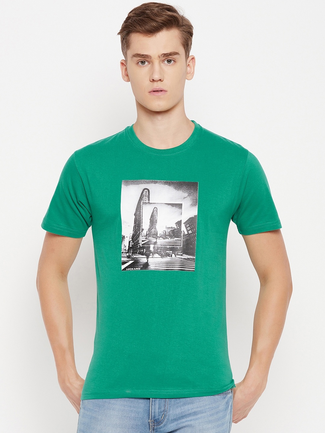 

Okane Men Printed Applique T-shirt, Green