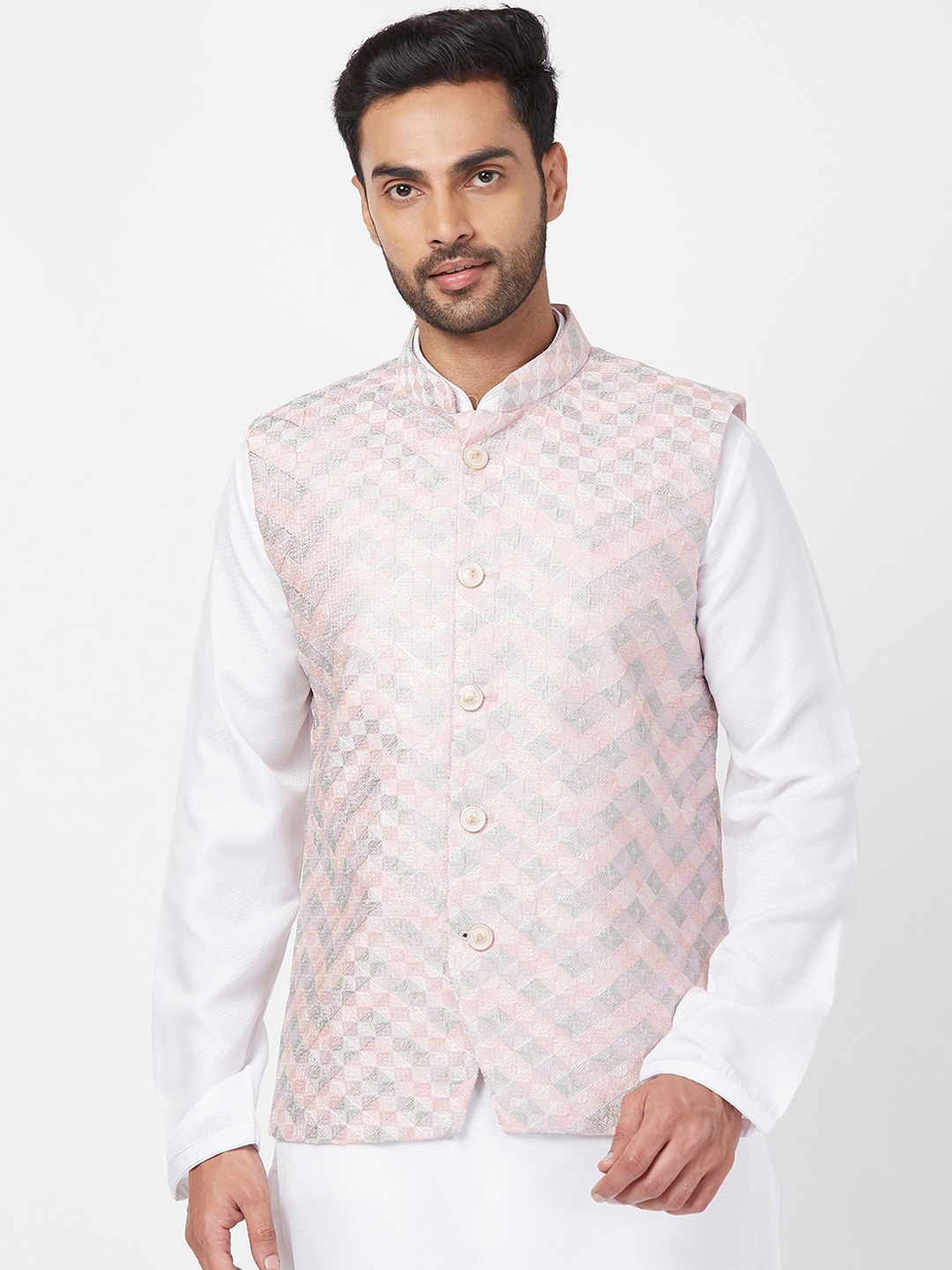 

Ethnix by Raymond Woven Design Nehru Jacket, Pink