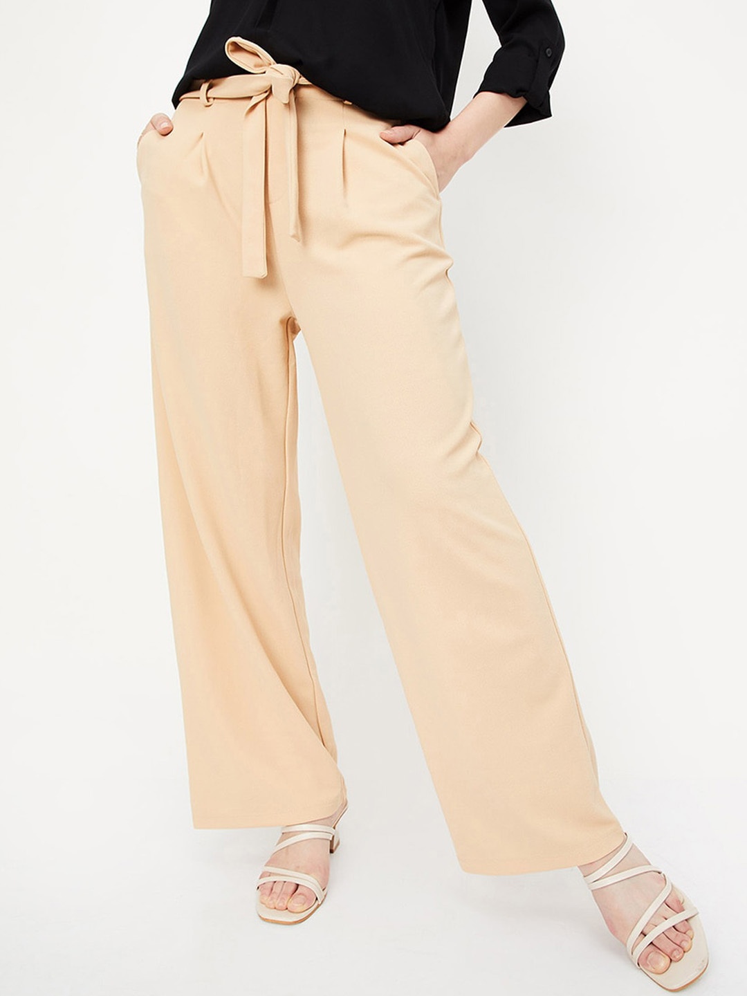 

max Women Mid-Rise Parallel Trousers, Beige