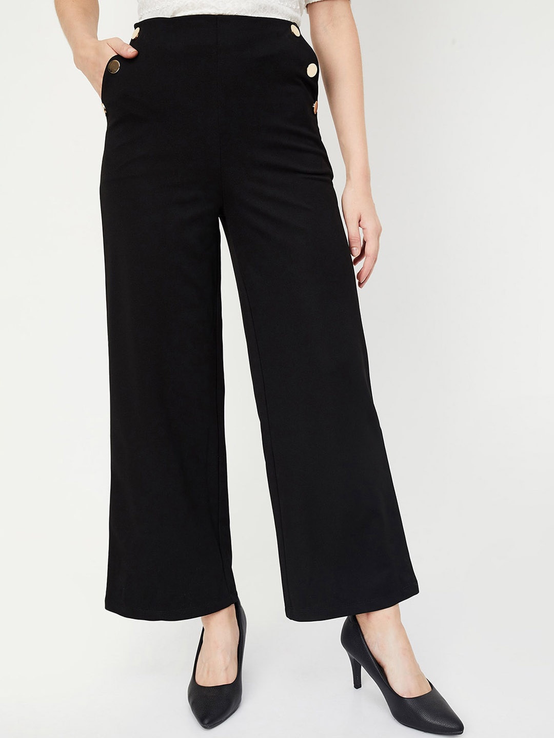 

max Women Mid-Rise Trousers, Black