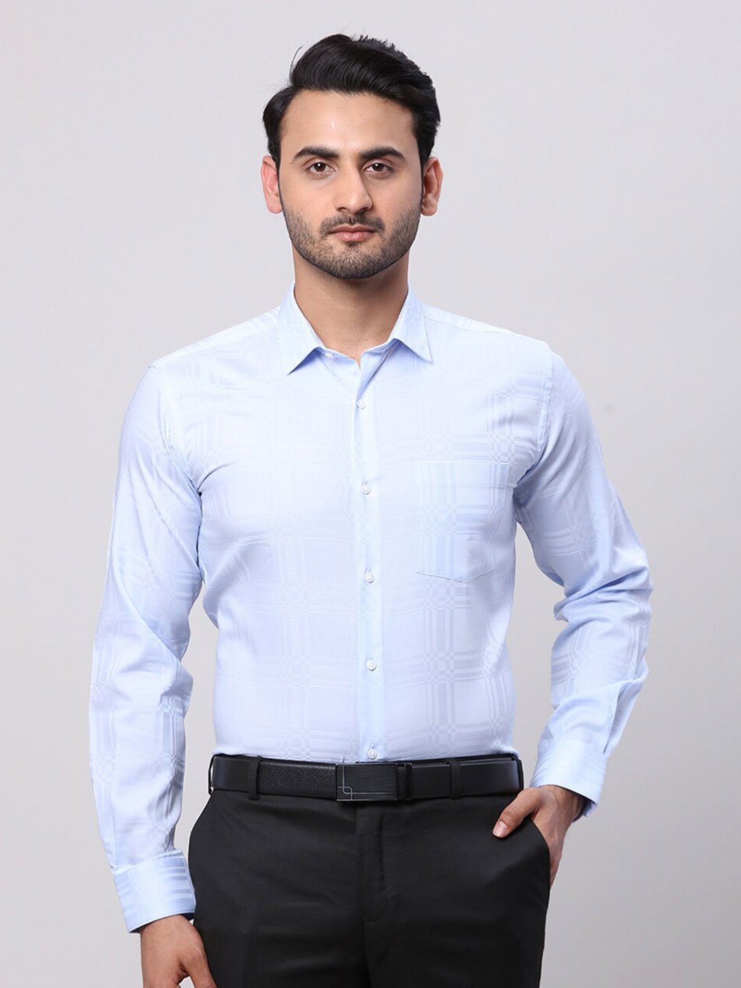 

Park Avenue Men Slim Fit Micro Checks Opaque Checked Formal Shirt, Blue