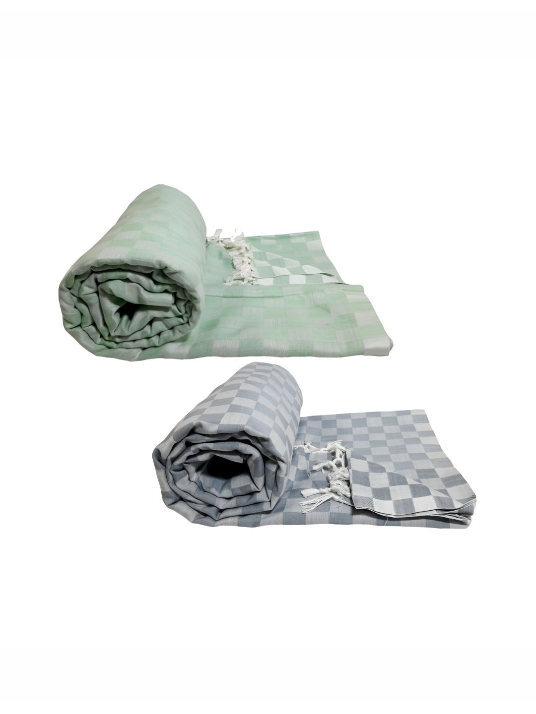 

RIYA SHREE Grey & Green 2 Pieces Checked AC Room Single Bed Blanket