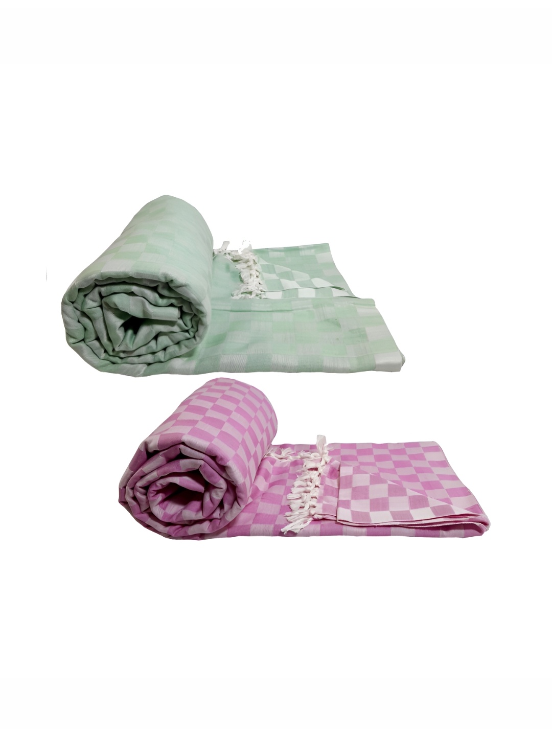 

RIYA SHREE Green & Pink 2 Pieces Checked AC Room Single Bed Blanket
