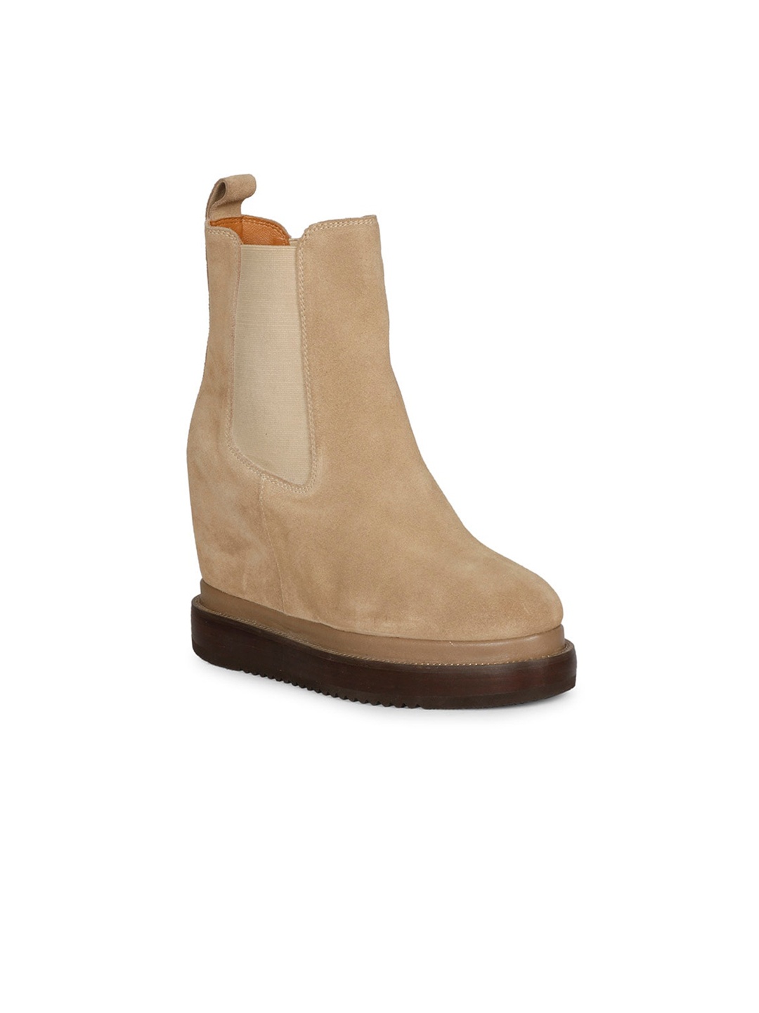 

Saint G Women Leather Wedge Winter Boots, Beige