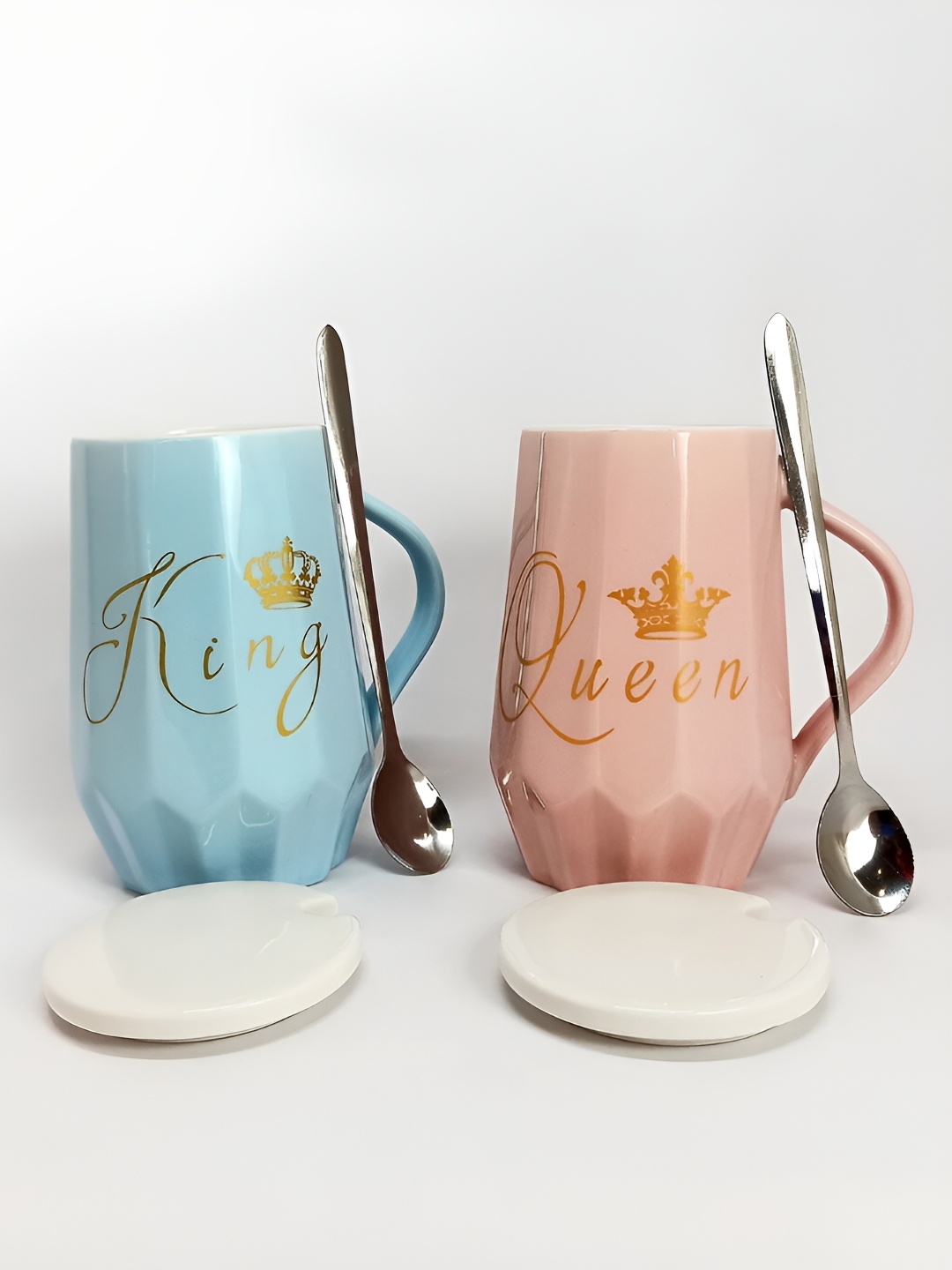

Giftii Blue & Peach Printed Ceramic Easy to Clean Glossy Mugs 350 ml Each