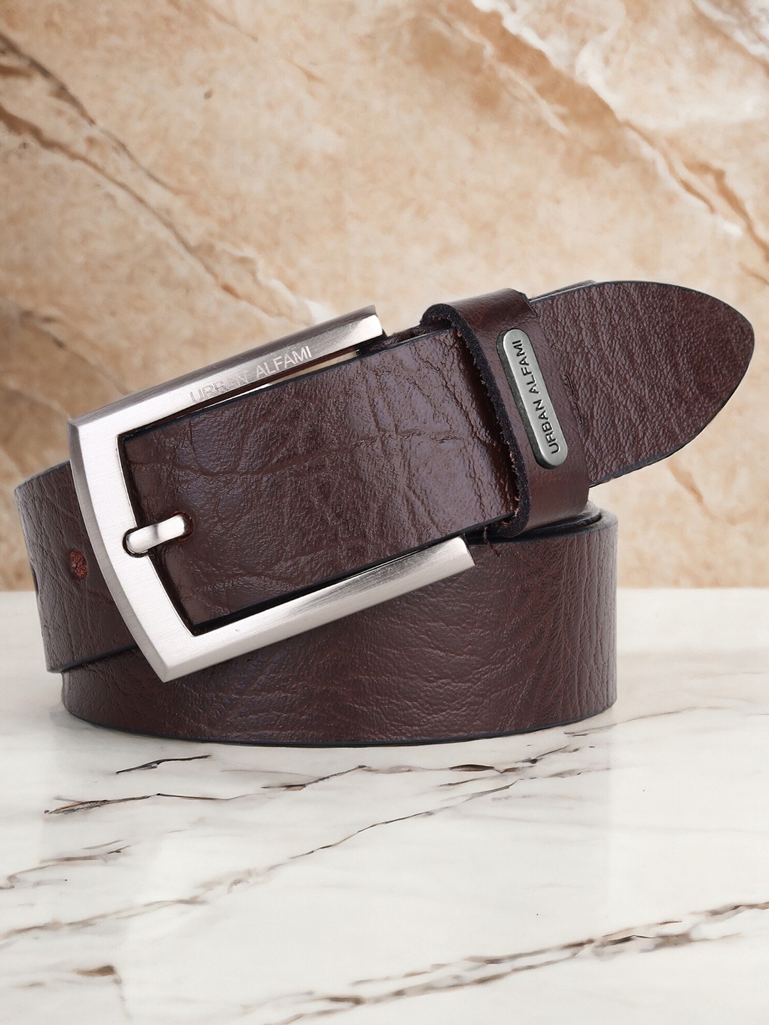 

URBAN ALFAMI Men Textured Genuine Leather Belt, Brown