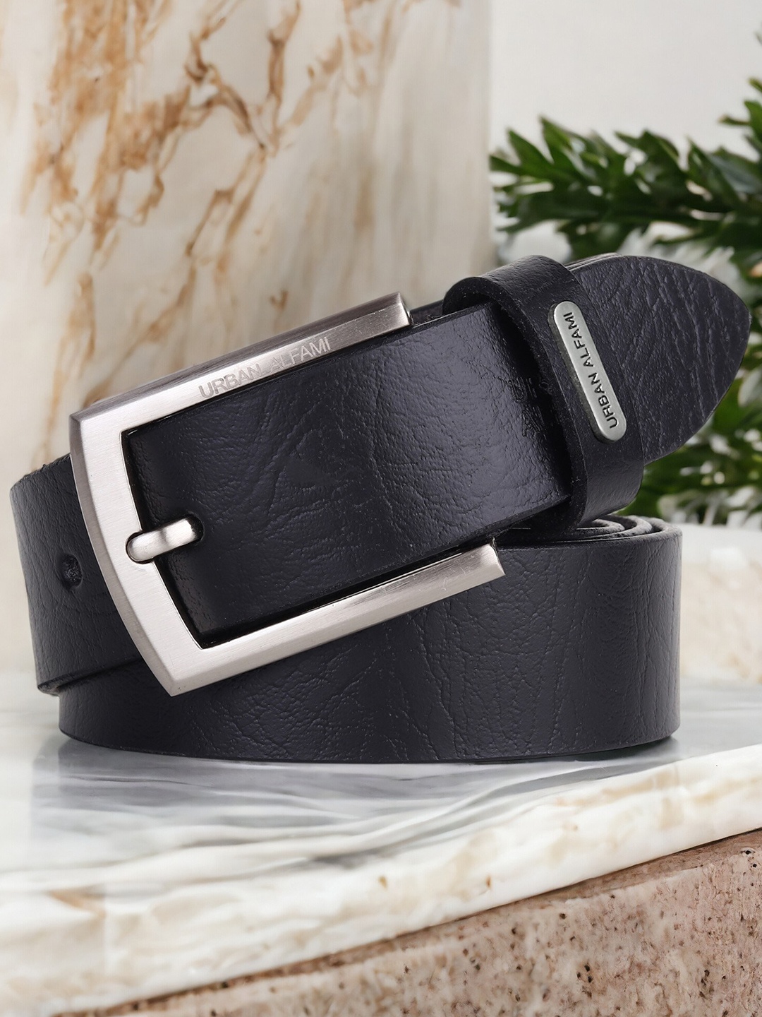 

URBAN ALFAMI Men Textured Genuine Leather Belt, Black