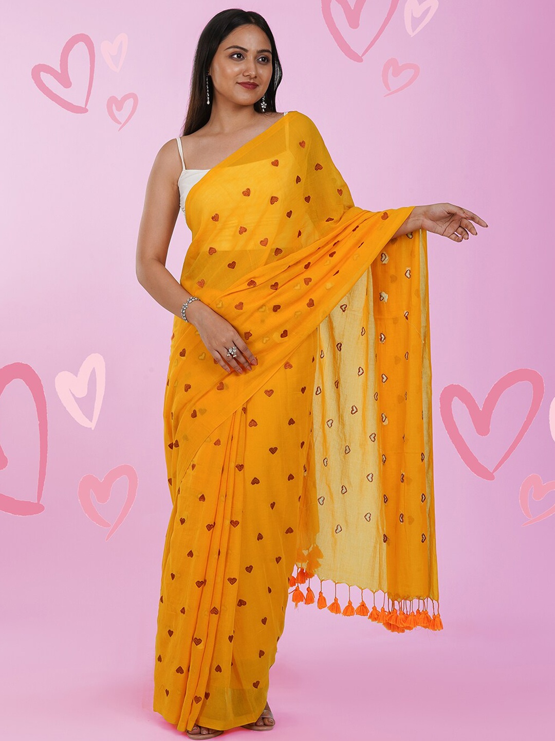 

TEEJH Embroidered Pure Cotton Murshidabad Silk Saree, Yellow