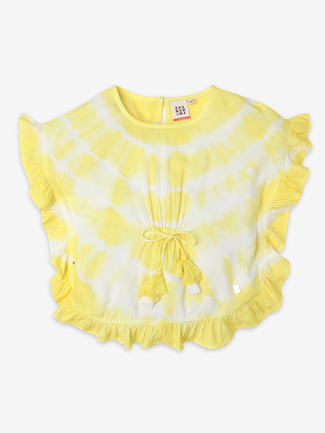 

Ed-a-Mamma Tie and Dye Checked Batwing Sleeve Cotton Blouson Top, Yellow