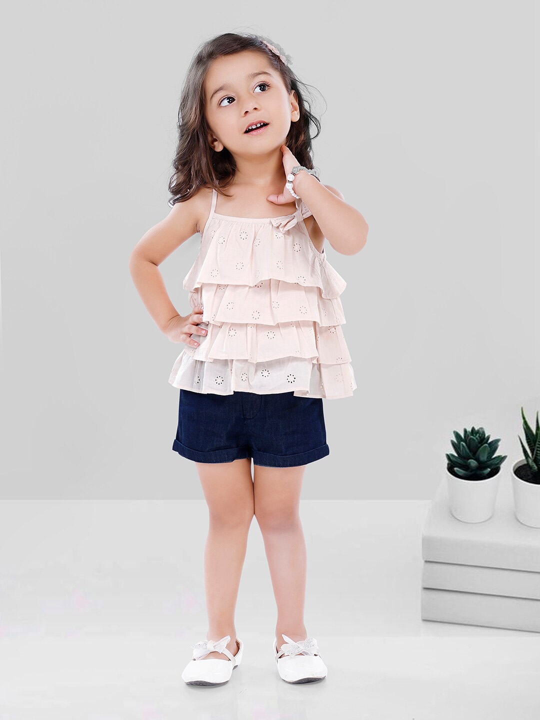 

Nino Bambino Girls Shoulder Straps Pure Cotton Top with Shorts, Blue