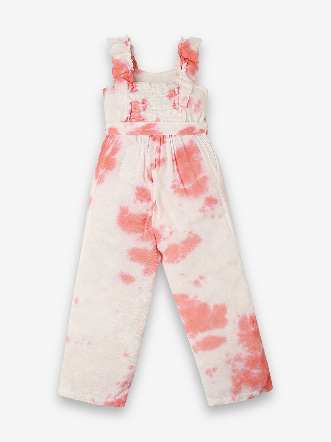 

Ed-a-Mamma Girls Tie-Dye Square Neck Waist Tie-Ups Pure Cotton Culotte Jumpsuit, Pink