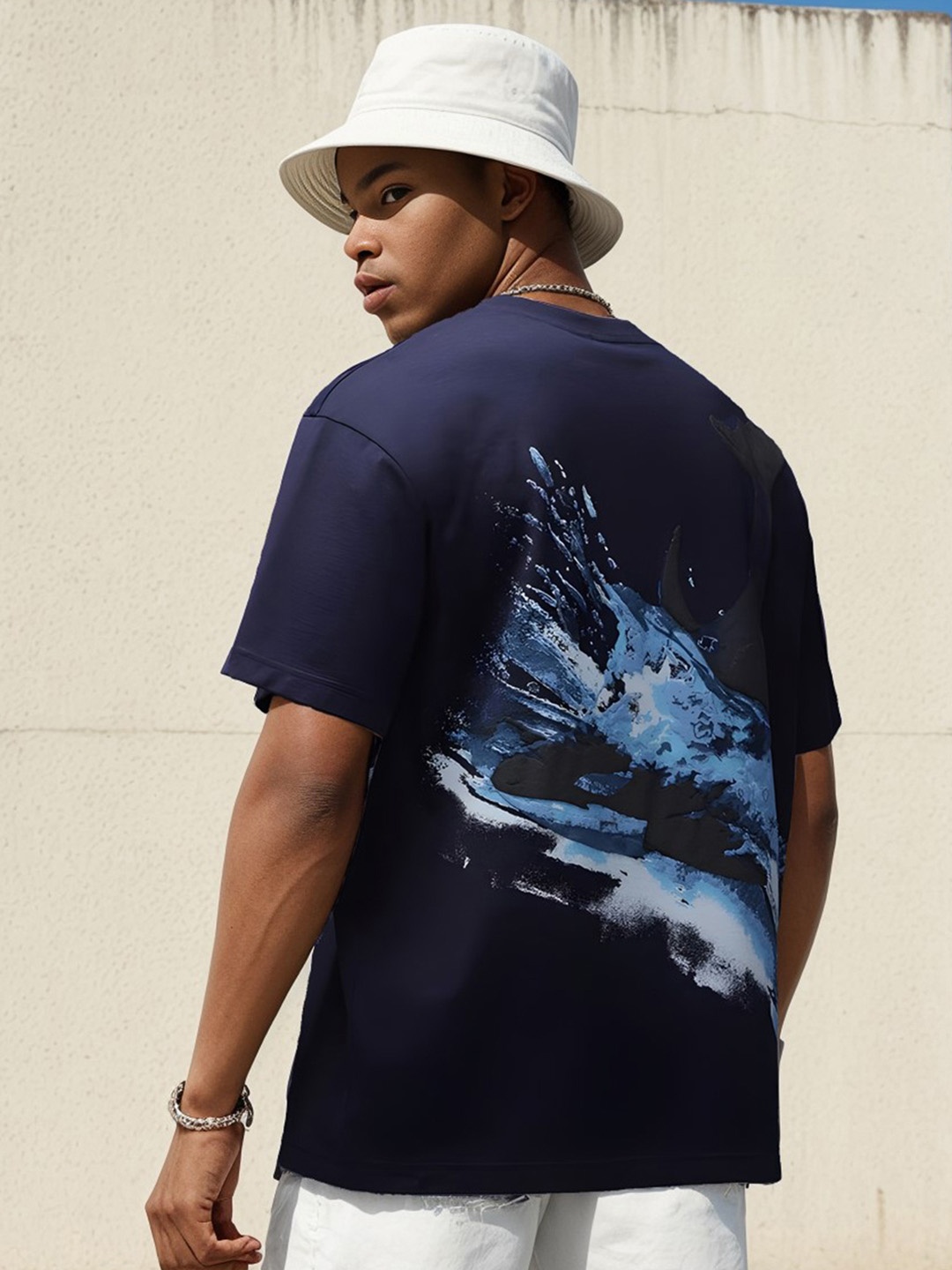 

H&M Cotton 3D Graphic Printed T-shirt, Navy blue