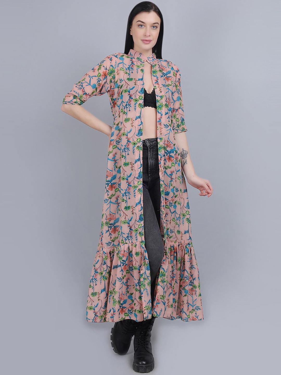 

mod & shy Printed Longline Shrug, Peach