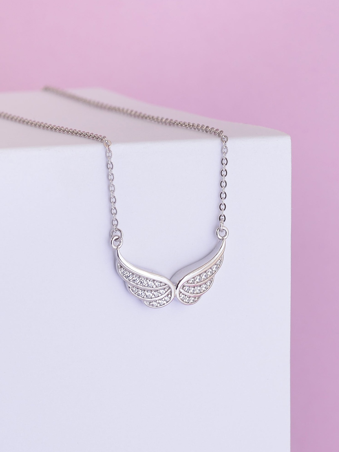 

Ornate Jewels 925 Sterling Silver American Diamond Angel Wings Necklace
