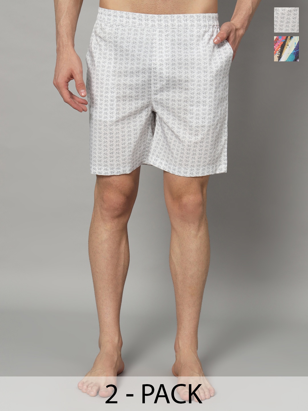 

OWO THE LABEL Pack Of 2 Printed Pure Cotton Boxers- OTLMB14_16-S, Blue