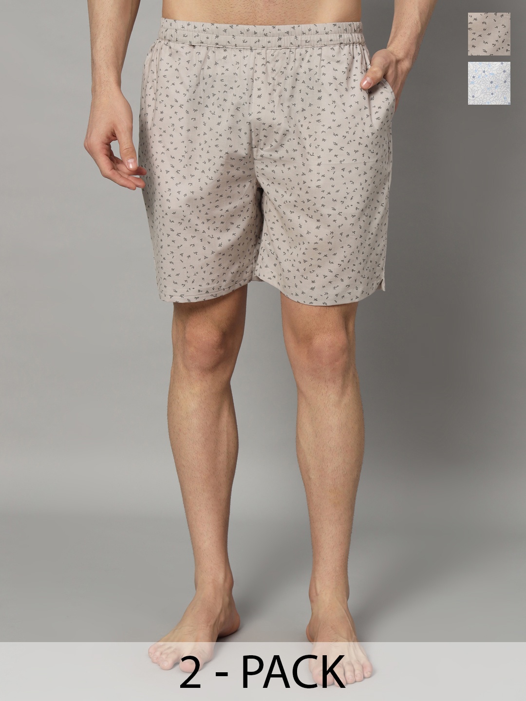 

OWO THE LABEL Pack Of 2 Printed Pure Cotton Boxers OTLMB17_18-S, Off white