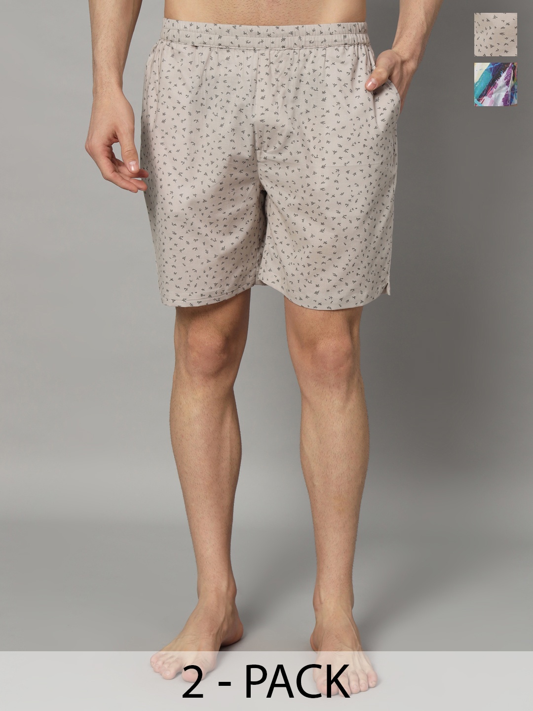 

OWO THE LABEL 2Pc Printed Pure Cotton Boxers OTLMB14_18-S, Blue