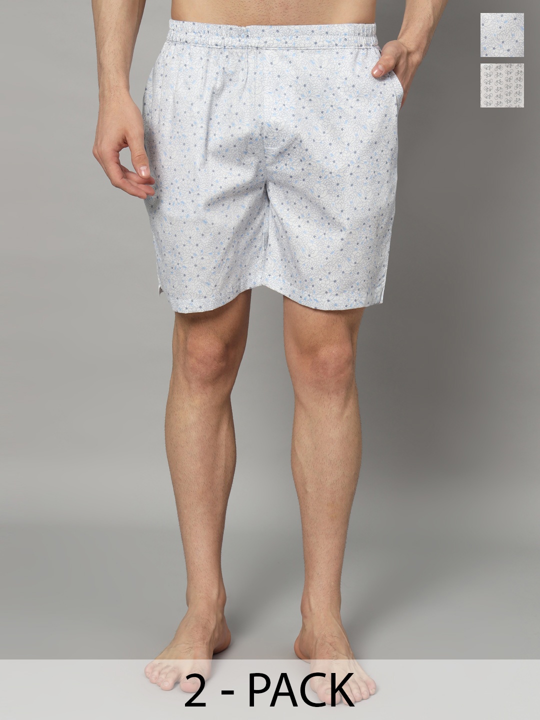 

OWO THE LABEL Pack Of 2 Printed Pure Cotton Boxers OTLMB16_17-S, White