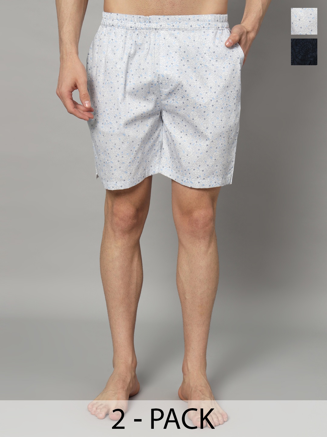 

OWO THE LABEL Pack Of 2 Printed Pure Cotton Boxers- OTLMB15_17-S, Blue
