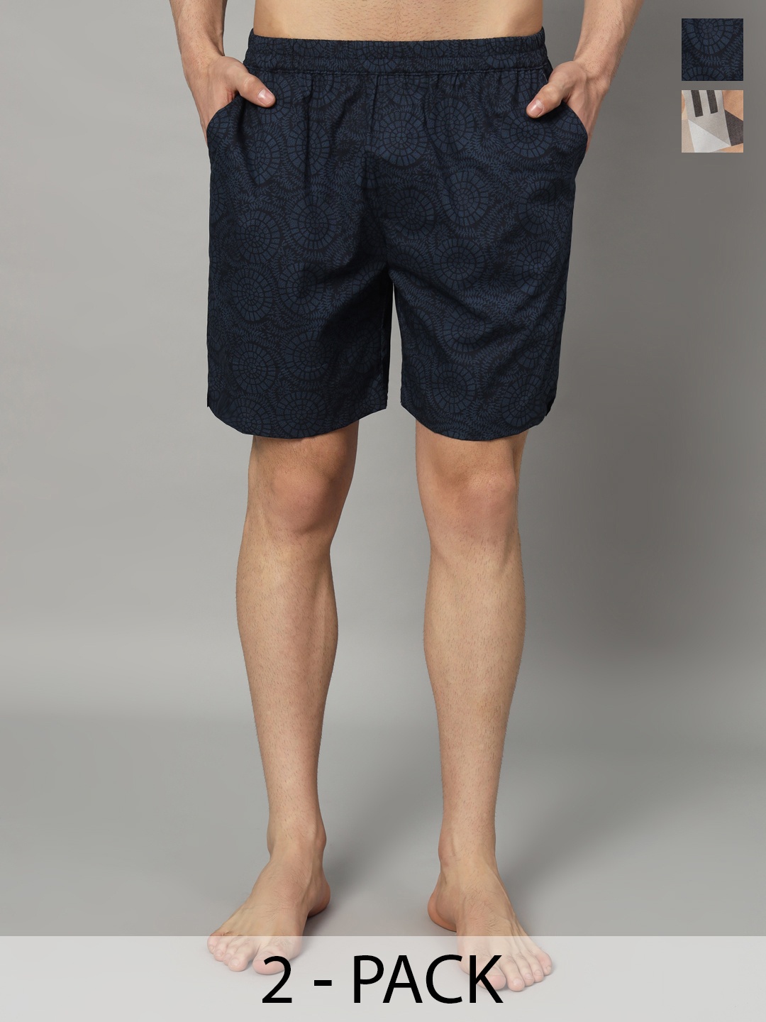 

OWO THE LABEL Pack Of 2 Printed Pure Cotton Boxers- OTLMB11_15-S, Blue