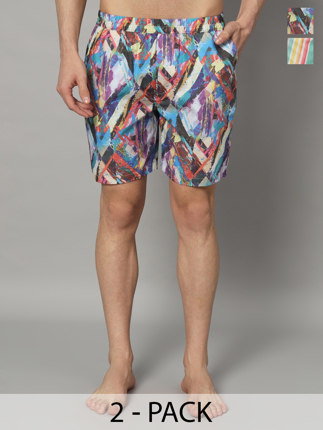 

OWO THE LABEL Pack Of 2 Printed Pure Cotton Boxers- OTLMB13_14-S, Multi