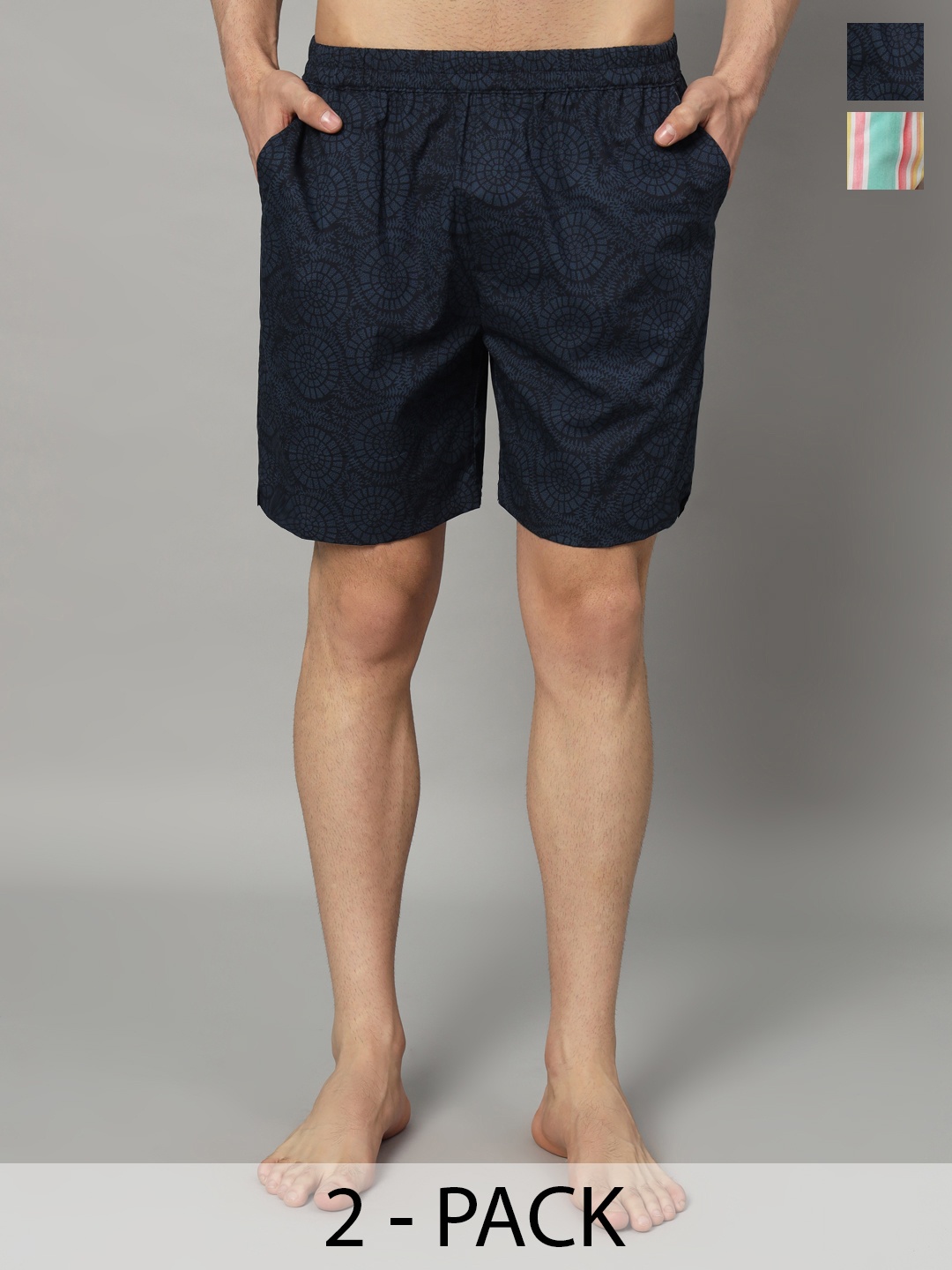 

OWO THE LABEL 2Pc Printed Pure Cotton Boxers OTLMB13_15-S, Blue