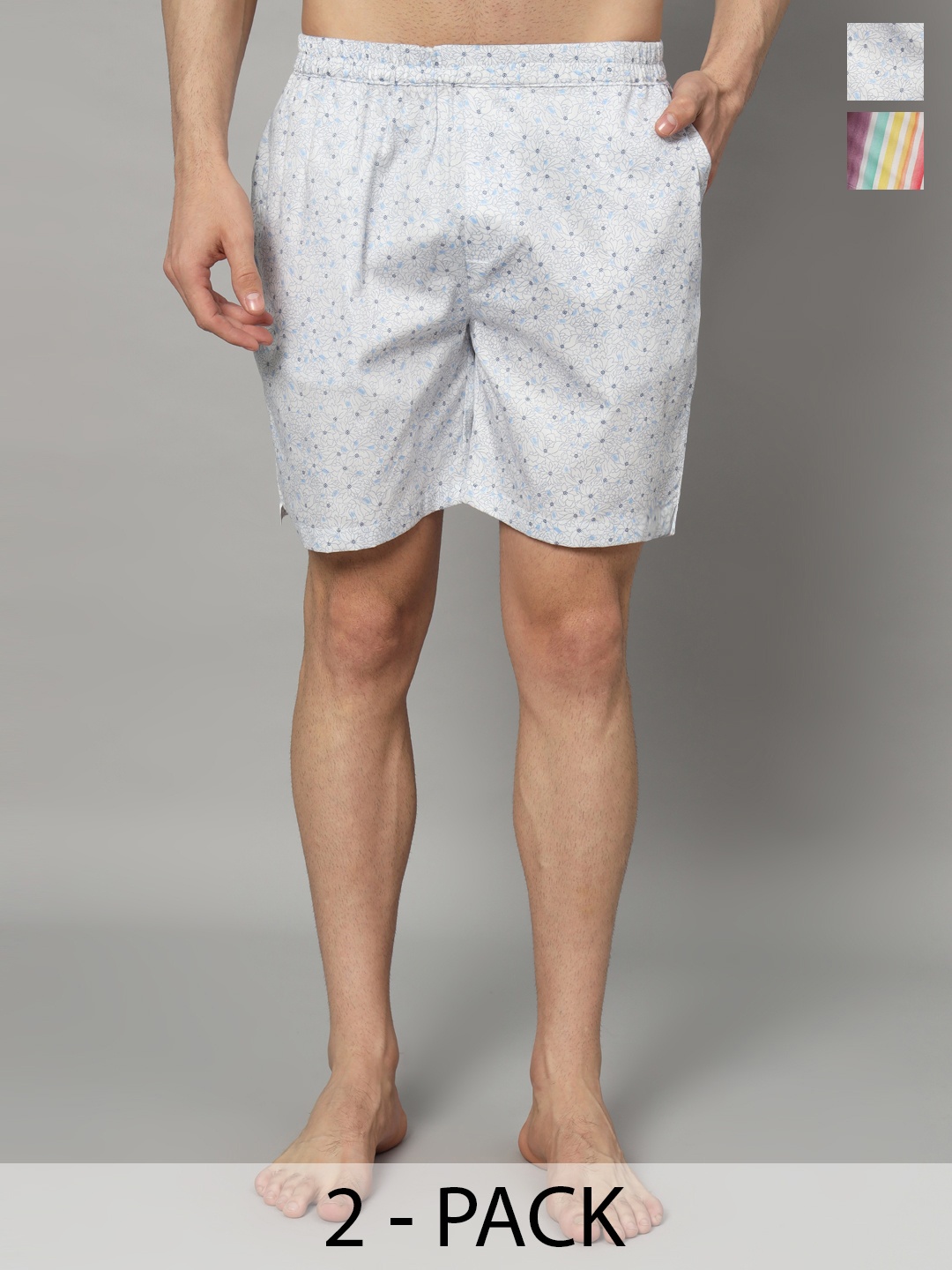 

OWO THE LABEL Pack Of 2 Printed Pure Cotton Boxers- OTLMB13_17-S, Blue