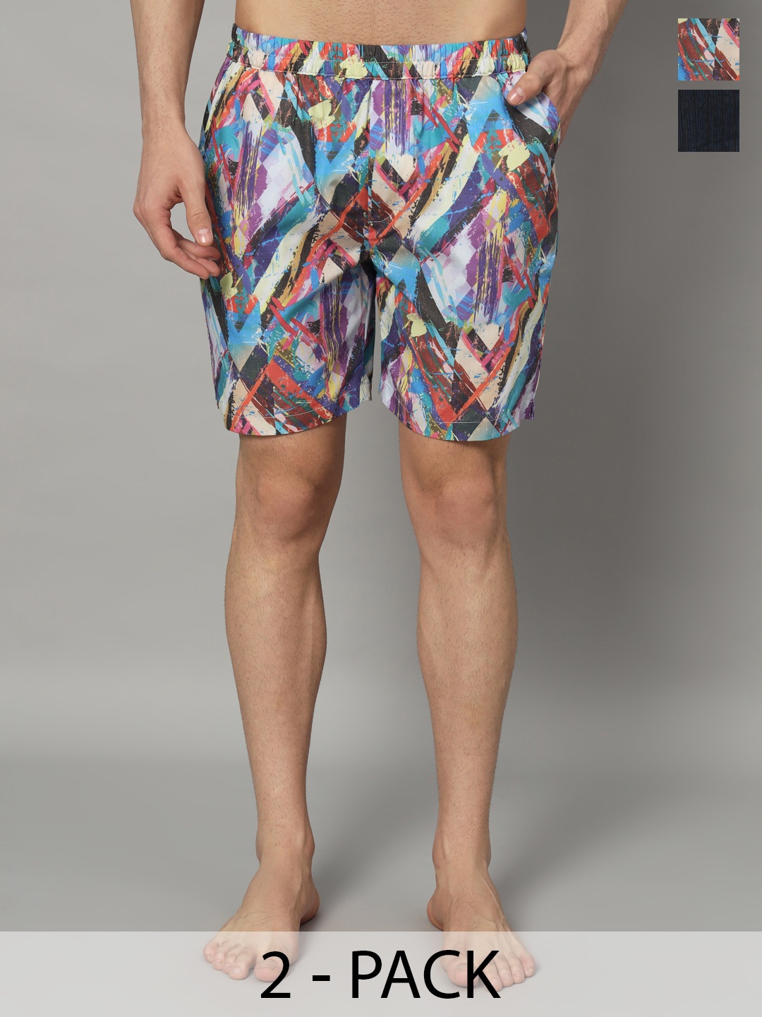 

OWO THE LABEL Pack Of 2 Printed Pure Cotton Boxers- OTLMB12_14-S, Blue