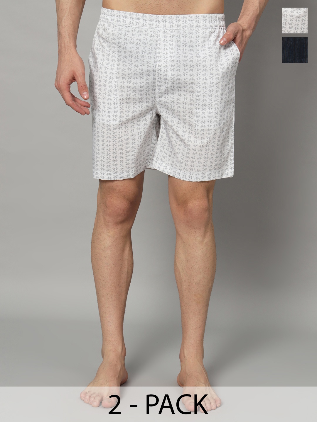 

OWO THE LABEL Pack Of 2 Printed Pure Cotton Boxers OTLMB12_16-S, Navy blue
