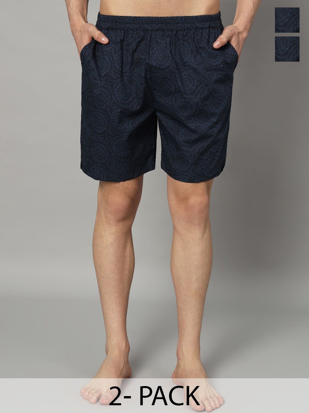 

OWO THE LABEL Men Pack Of 2 Printed Pure Cotton Boxers, Olive