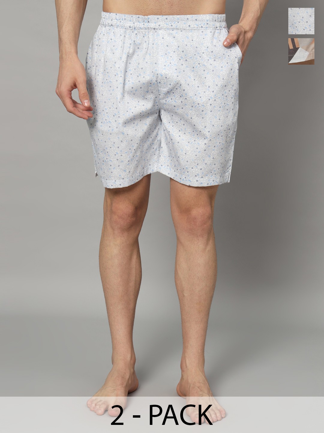 

OWO THE LABEL Pack Of 2 Printed Pure Cotton Boxers OTLMB11_17-S, Beige