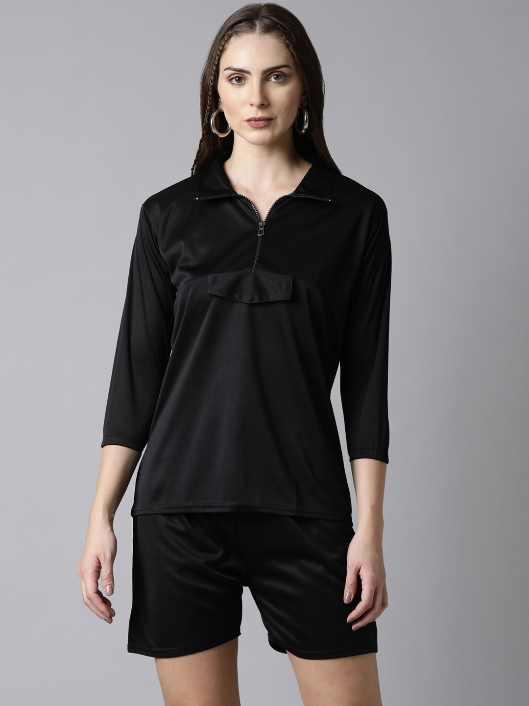 

Bailey sells Shirt Collar Zipper Top With Shorts, Black