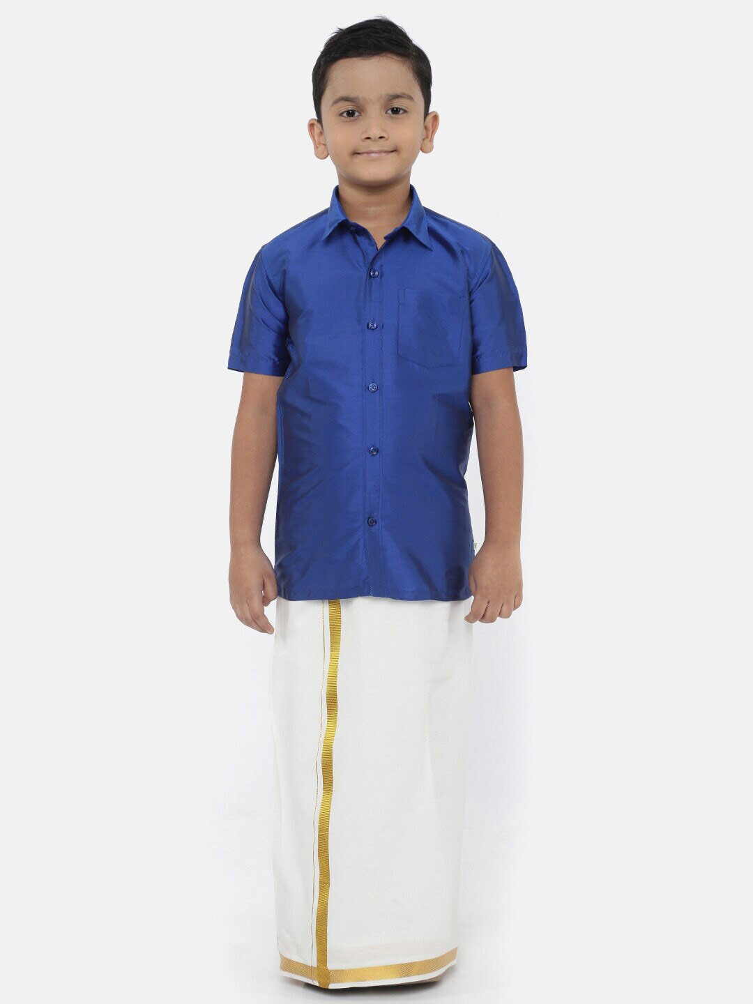 

Ramraj Boys Shirt Collar Short Sleeves Shirt With Dhoti Set, Blue