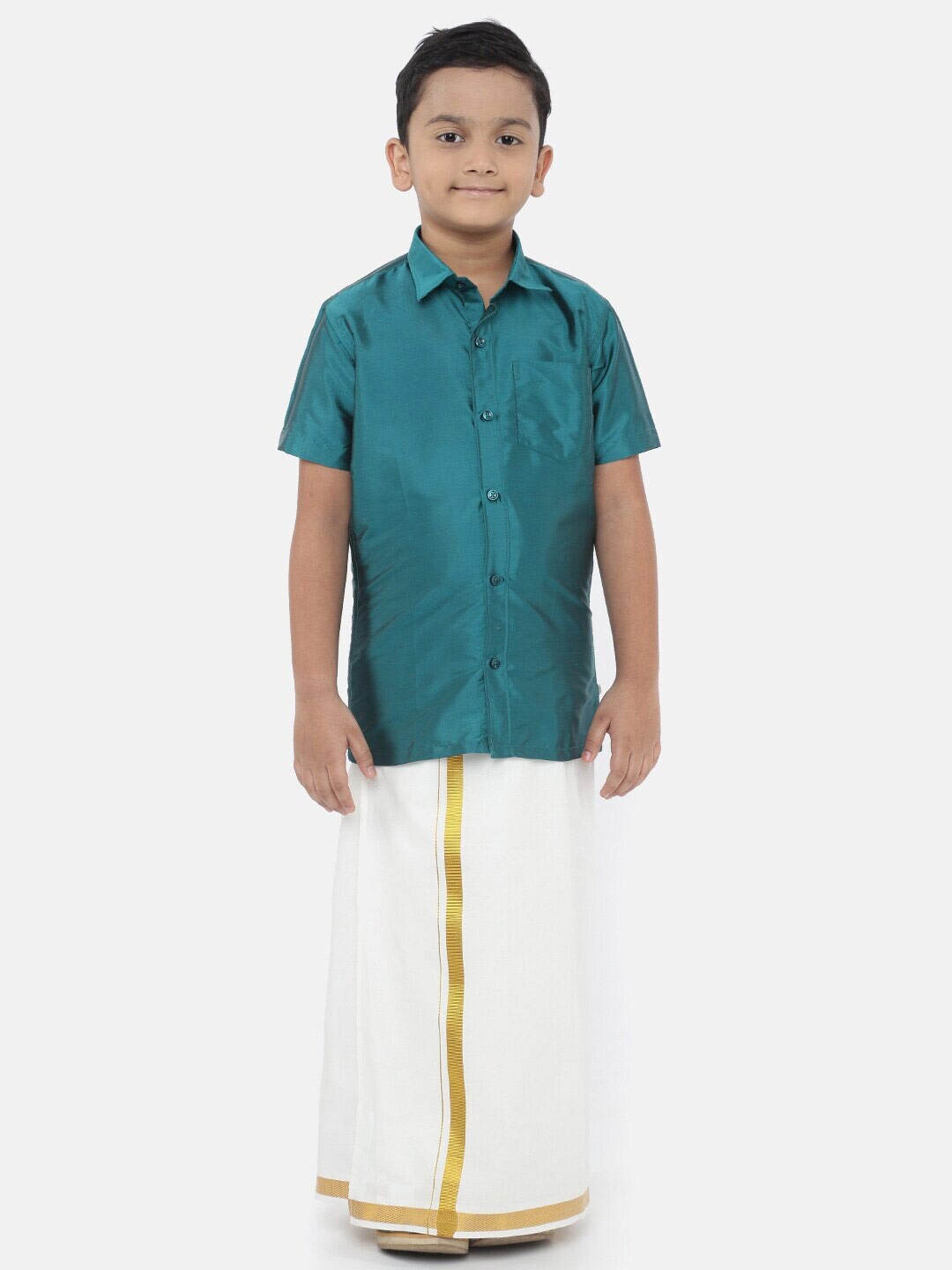 

Ramraj Boys Pure Cotton Shirt With Dhoti, Green