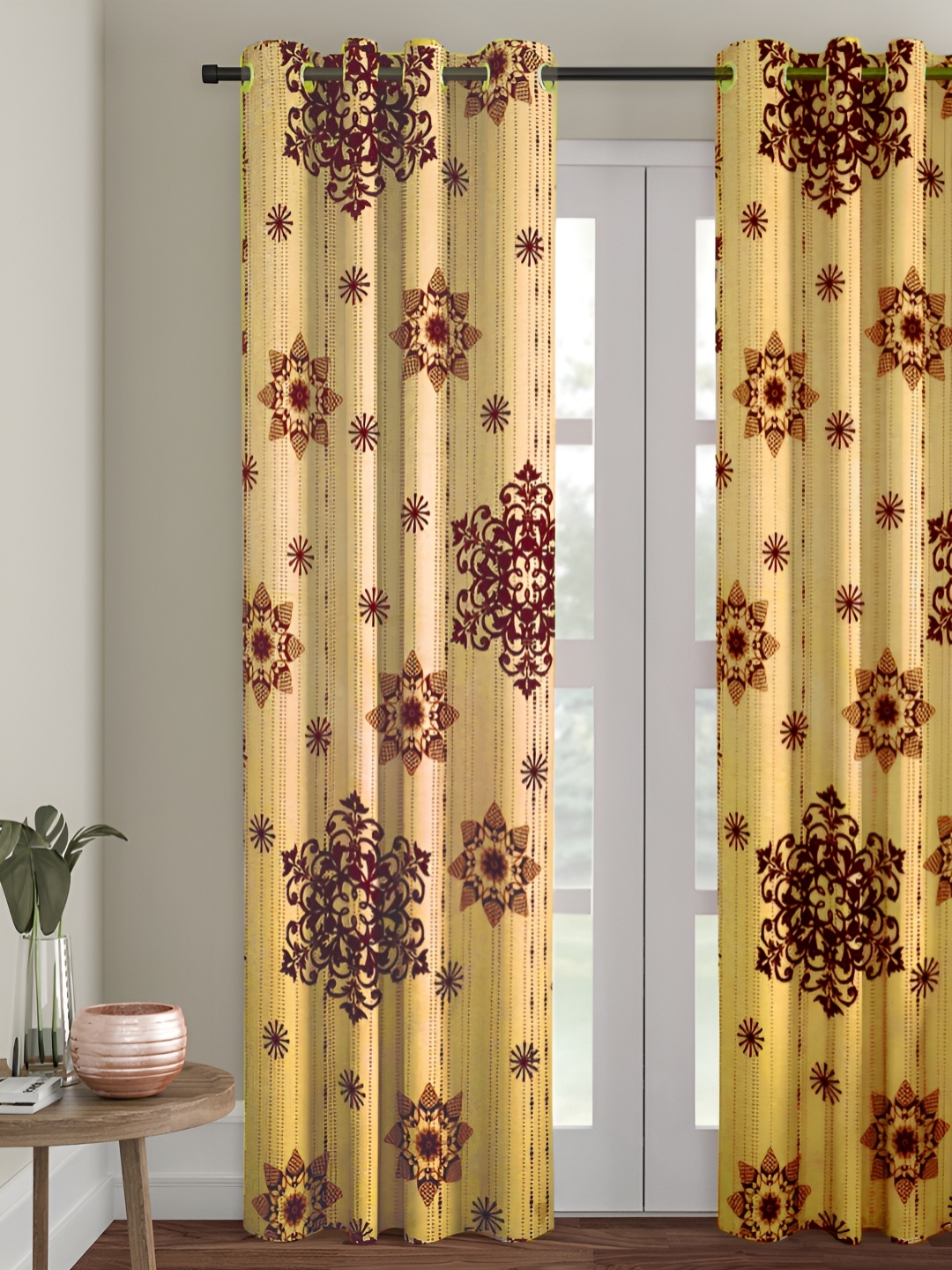 

ROMEE Beige & Brown Floral Room Darkening Door Curtain