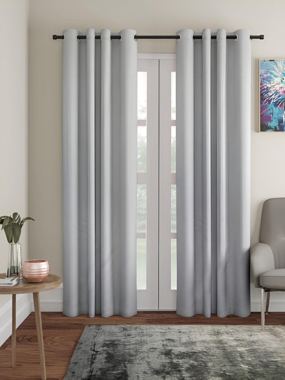 

ROMEE Silver-Toned 2Pcs Room Darkening Door Curtains