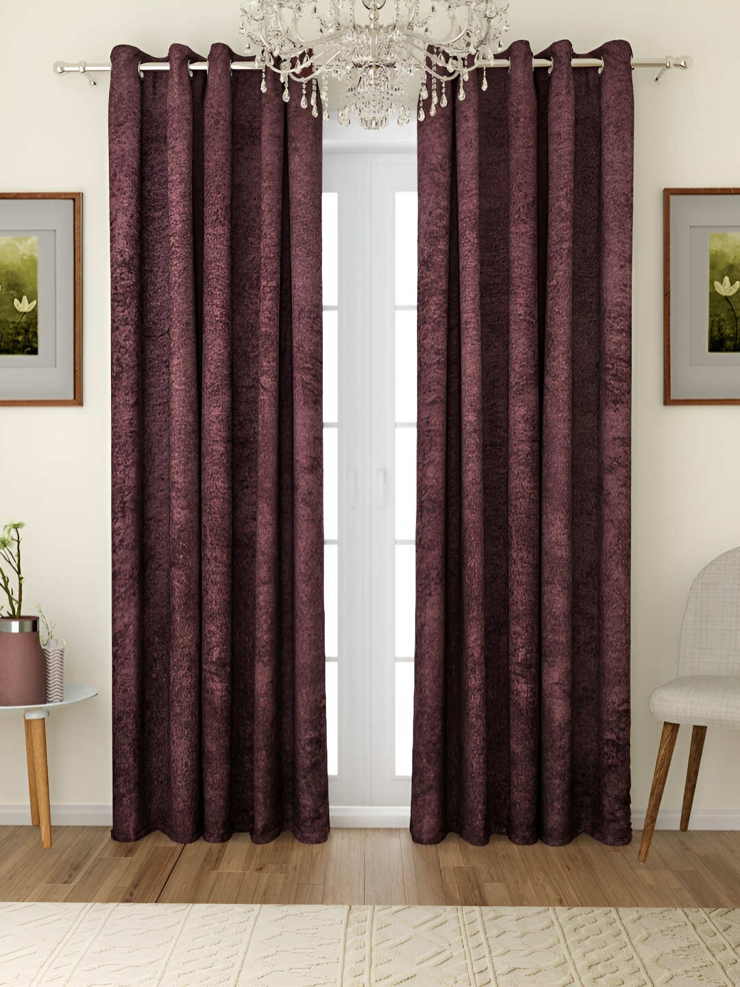 

ROMEE Brown & Gold Toned 2 Pieces Abstarct Printed Velvet Room Darkening Door Curtains