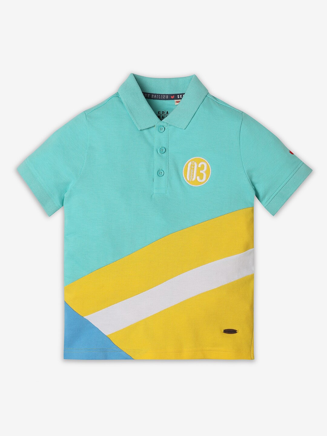 

Ed-a-Mamma Boys Polo Collar Bio Finish Applique T-shirt, Teal