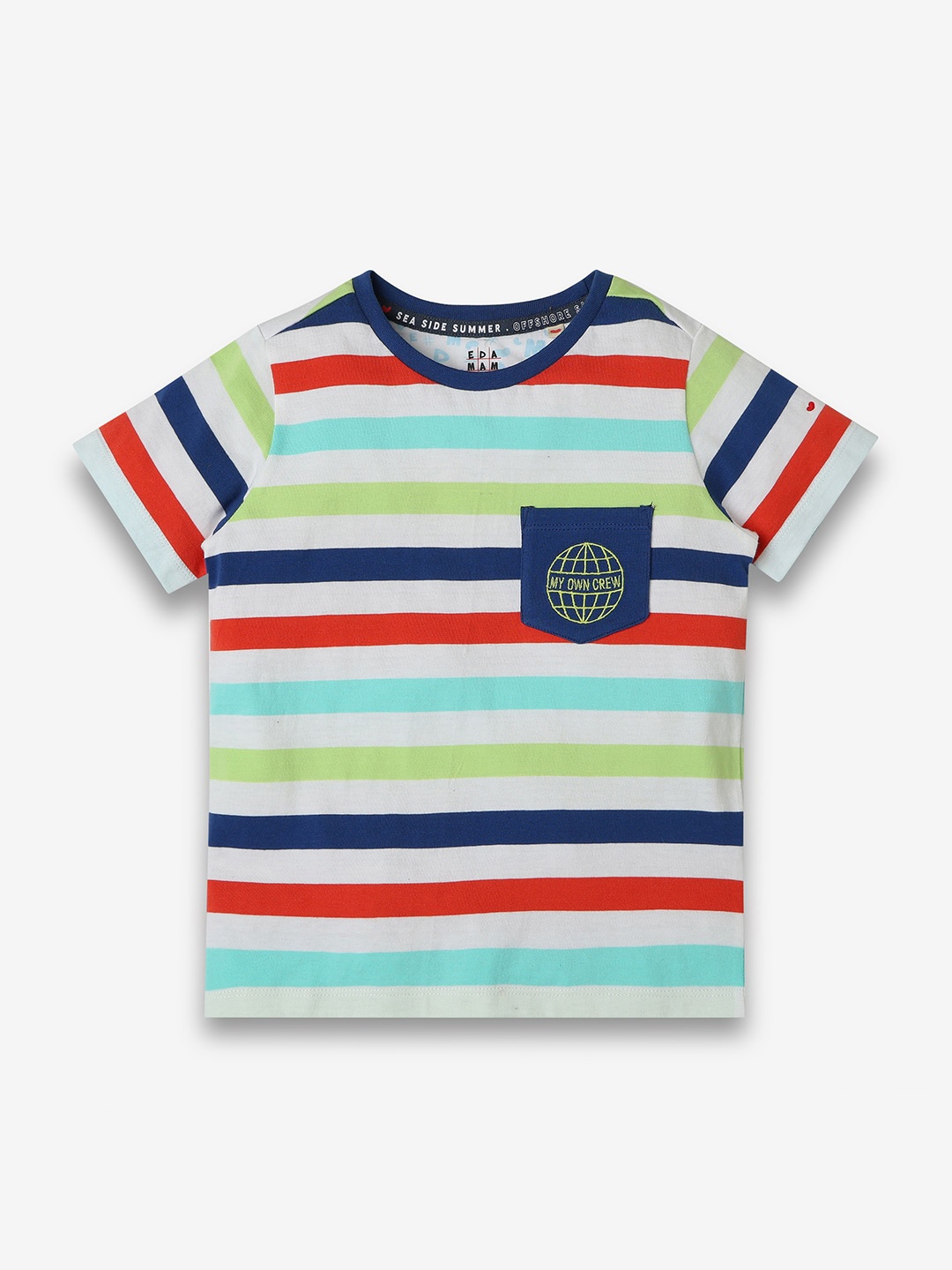 

Ed-a-Mamma Boys Striped Bio Finish Pockets T-shirt, Multi