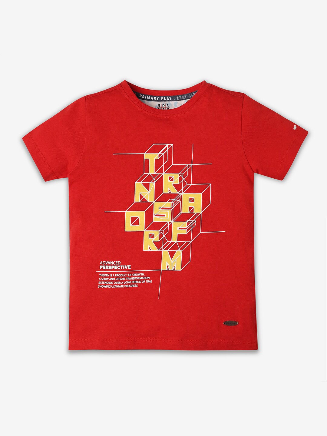 

Ed-a-Mamma Boys Typography Printed Bio Finish Applique T-shirt, Red