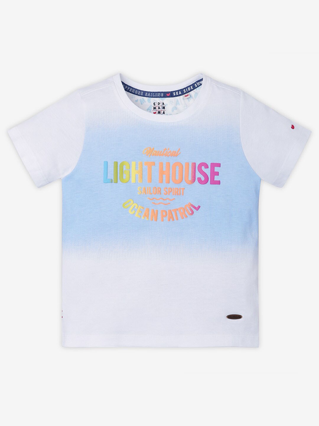 Ed-a-Mamma Boys Typography Printed Bio Finish Applique T-shirt, White